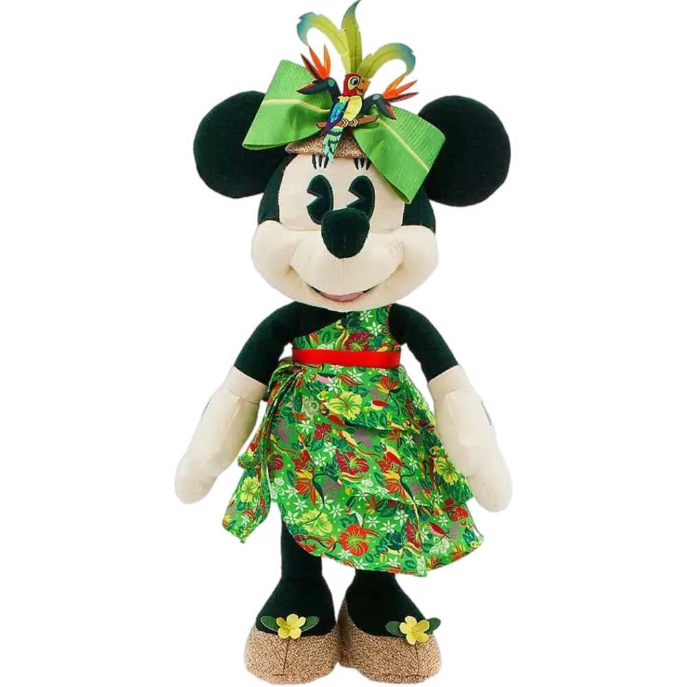 Disney Green Beige Stuffed Animal Minnie Mouse Tiki Room Plush 16”